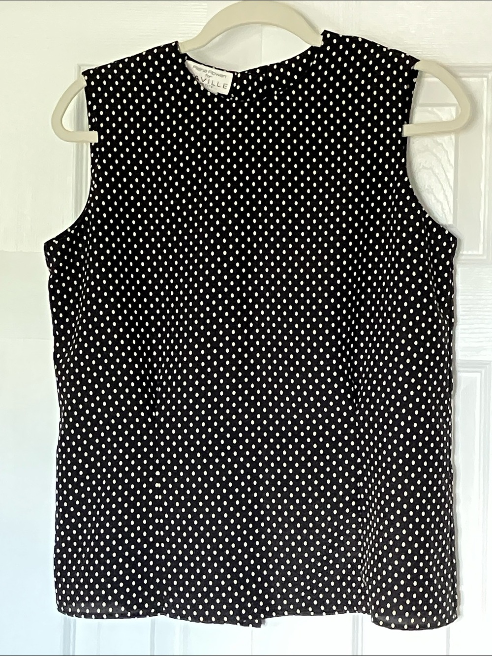 Sleeveless Polka Dot Blouse in Black and White by Rena Rowan
